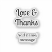 Liefde en dank bedrijfsnaam tekstbericht sticker (Voorkant)