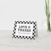 Liefde en Dank Black Gingham BBQ Bruiloft Bedankkaart (Voorkant)