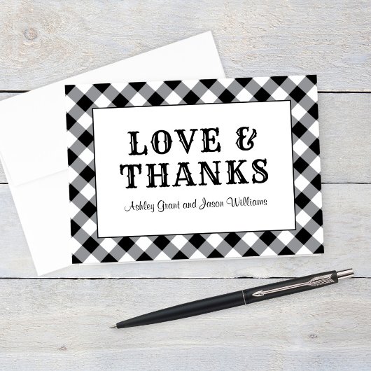Liefde en Dank Black Gingham BBQ Bruiloft Bedankkaart