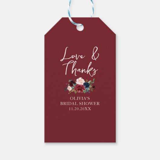Liefde en Dank Bloemrijke Bruidsdouche Cadeaulabel (Voorkant)