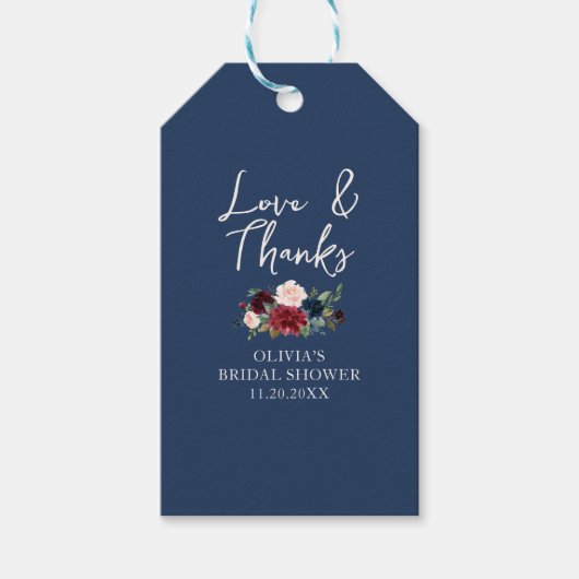 Liefde en Dank Bloemrijke Bruidsdouche Cadeaulabel (Voorkant)