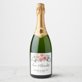 Liefde en Dank Bloemrijke Elegante Trouw Bruiloft Sparkling Wijnetiket