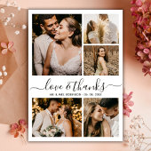 Liefde en Dank Chic Script Foto Collage Trouwen Bedankkaart