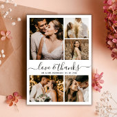 Liefde en Dank Chic Script Foto Collage Trouwen Bedankkaart