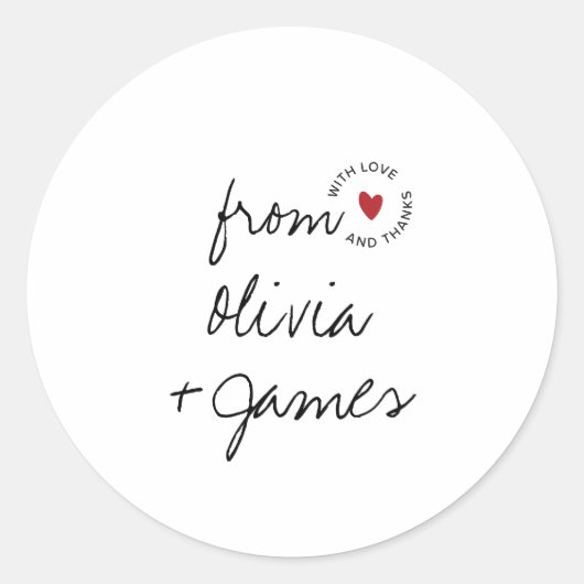 Liefde en Dank Eenvoudig Script Hart Trouwen Ronde Sticker (Voorkant)
