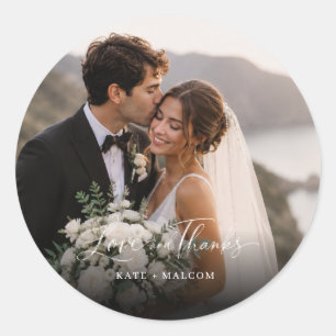 Liefde en Dank Elegant Foto Huwelijksgeschenk Ronde Sticker