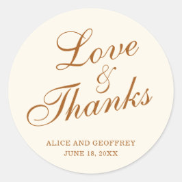 Liefde en Dank Elegant Koper Ivoor Bruiloft Ronde Sticker
