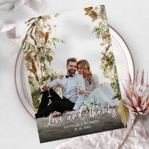 Liefde en Dank Elegante Calligrafie Foto Bruiloft Bedankkaart