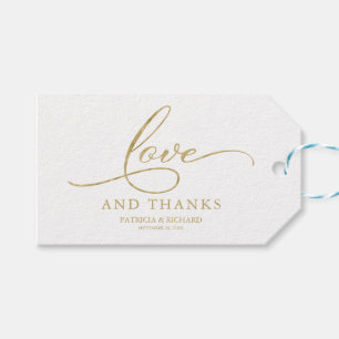Liefde en Dank Goud Folie Trouwgunstlabels Cadeaulabel