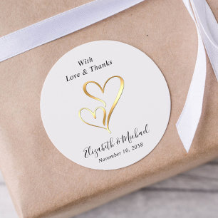 Liefde En Dank Gouden Hart Huwelijk Ronde Sticker