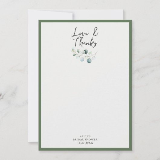 Liefde en Dank Groene Bruiloftsborrel Bedankkaart (Voorkant)