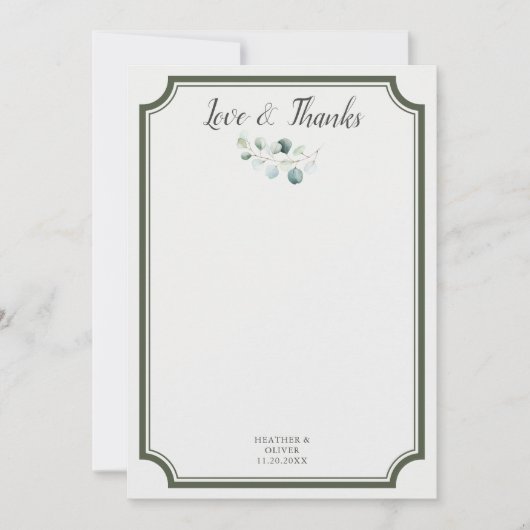 Liefde en Dank Groene Huwelijk Bedankkaart (Voorkant)