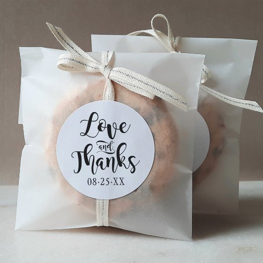 Liefde en Dank Handgeschreven Script Bruiloft Ronde Sticker