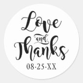 Liefde en Dank Handgeschreven Script Bruiloft Ronde Sticker (Voorkant)