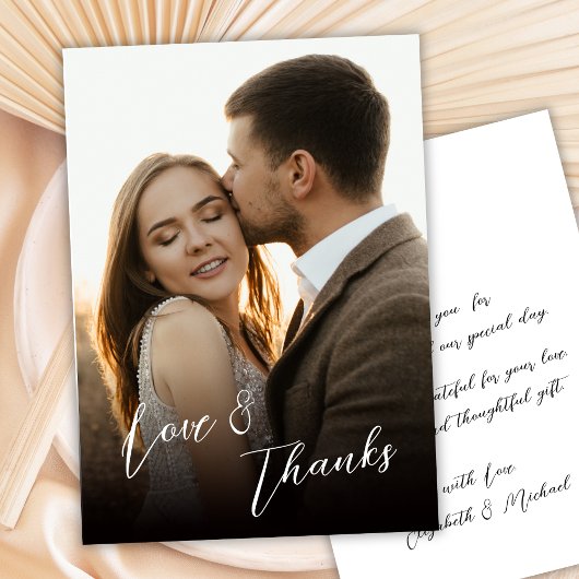 Liefde en Dank Handgeschreven Script Foto Huwelijk Bedankkaart