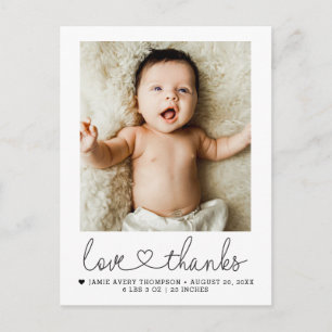 Liefde en Dank Hart Baby Foto Geboorte Briefkaart