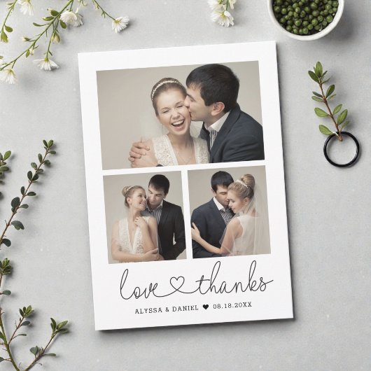 Liefde en dank hart script aangepaste trouwfoto's bedankkaart