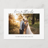 Liefde en Dank Hart Script Trouwfoto Briefkaart (Voorkant)