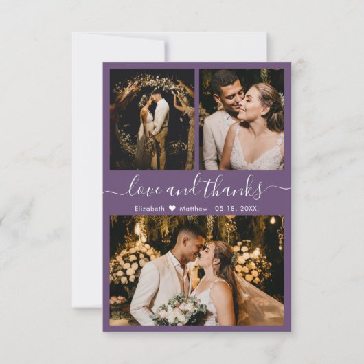 Liefde en Dank Mauve Fotocollage Dank je wel Bedankkaart (Voorkant)