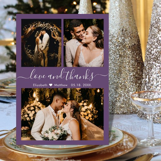 Liefde en Dank Mauve Fotocollage Dank je wel Bedankkaart