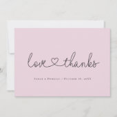 Liefde en dank minimalistisch script hart foto roz bedankkaart (Voorkant)