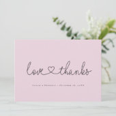 Liefde en dank minimalistisch script hart foto roz bedankkaart (Staand voorkant)
