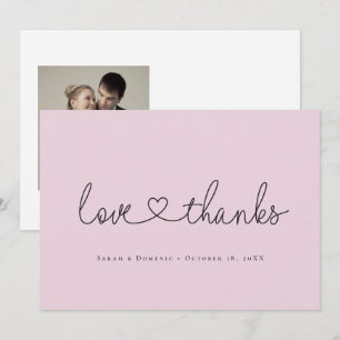 Liefde en dank minimalistisch script hart foto roz bedankkaart