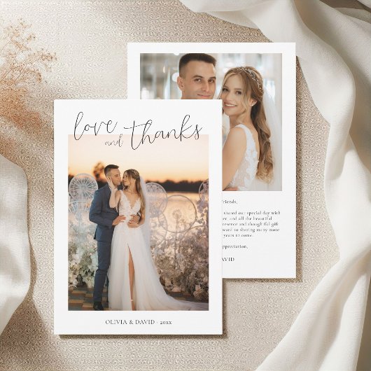 Liefde en Dank Minimalistisch Script Trouwfoto Bedankkaart