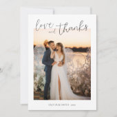 Liefde en Dank Minimalistisch Script Trouwfoto Bedankkaart (Voorkant)