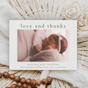 Liefde en Dank Minimalistische Fotobaby Bedankkaart