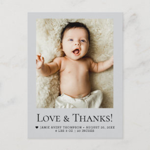 Liefde en Dank Mod Grijs Baby Foto Geboorte Briefkaart