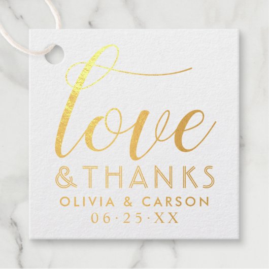 Liefde en Dank Modern Gouden Monogram Bruiloft Bedankjes Labels (Voorkant)