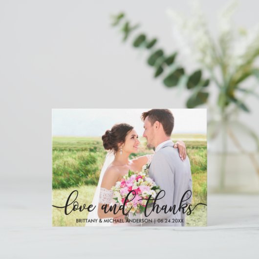 Liefde en Dank Modern Trouw Dank Je Foto B Briefkaart (Staand voorkant)