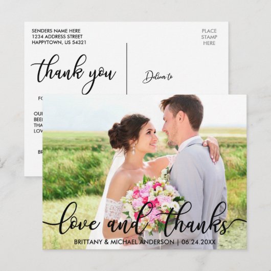 Liefde en Dank Modern Trouw Dank Je Foto B Briefkaart (Voorkant / Achterkant)