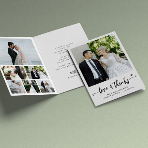 Liefde en dank moderne fotocollage bruiloft bedankkaart