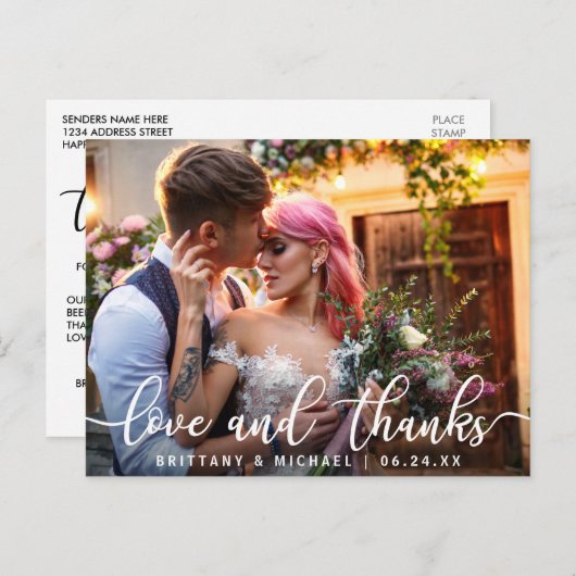 Liefde en Dank | Moderne Trouw Dank Foto Briefkaart (Voorkant / Achterkant)