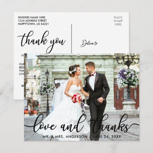 Liefde en Dank Moderne Trouwfoto Dankjewel SB Briefkaart (Voorkant / Achterkant)