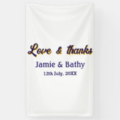 Liefde en dank paars oranje koppel naam datum spandoek (Verticaal)