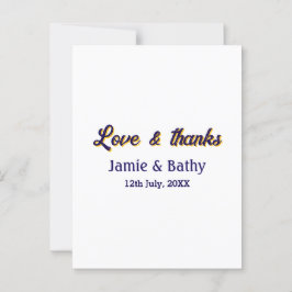 Liefde en dank paars oranje stel naam datum briefkaart