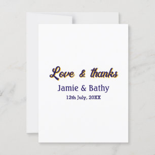 Liefde en dank paars oranje stel naam datum briefkaart