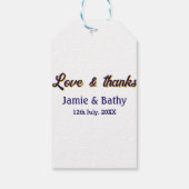 Liefde en dank paars oranje stel naam datum cadeaulabel (Achterkant)