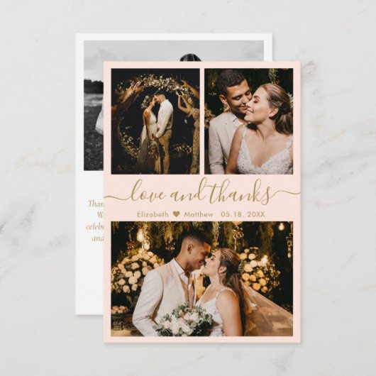 Liefde en Dank Roze Gouden Trouw Dankjewel Bedankkaart (Voorkant / Achterkant)