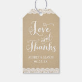 Liefde en Dank Rustic Kraft Kant Monogram Favor Cadeaulabel (Voorkant)