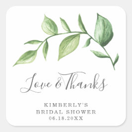 Liefde en Dank Rustieke Groene Bruidsdouche Vierkante Sticker