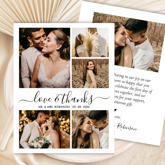 Liefde en Dank Script 6 Foto Collage Bruiloft Bedankkaart