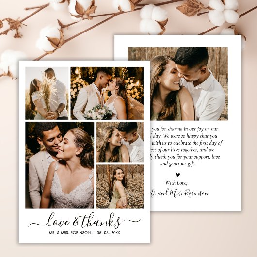 Liefde en Dank Script 6 Foto Collage Bruiloft Bedankkaart