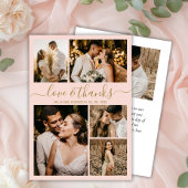 Liefde en Dank Script Blush Foto Collage Trouwdag Bedankkaart