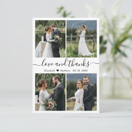 Liefde en Dank Script voor Foto Collage Bruiloft Bedankkaart (Staand voorkant)