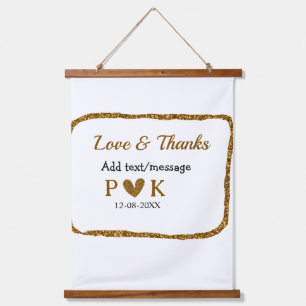 Liefde en dank toevoegen koppel naam gouden zwarte hangend wandkleed
