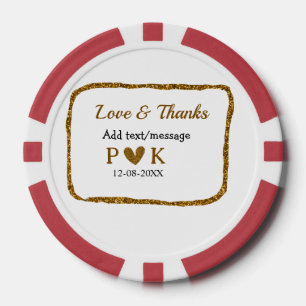 Liefde en dank toevoegen koppel naam gouden zwarte poker chips